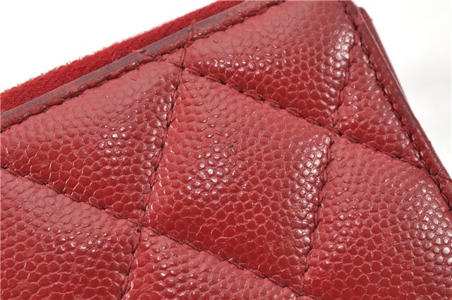 Authentic CHANEL Caviar Skin Matelasse Coin Purse Wallet CC Logo Red 1981G