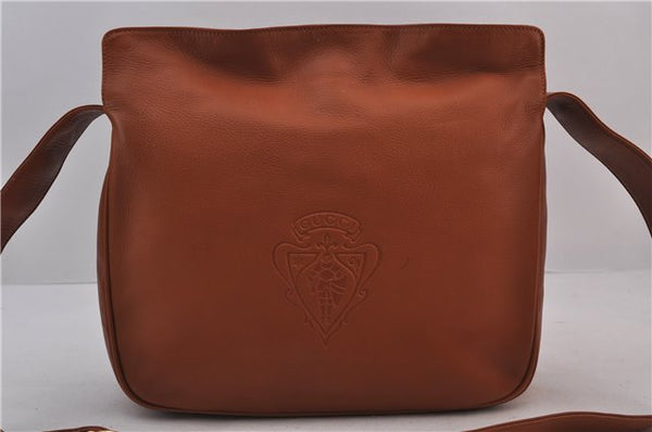 Authentic GUCCI Crest Design Shoulder Cross Body Bag Leather Brown Junk 1982D