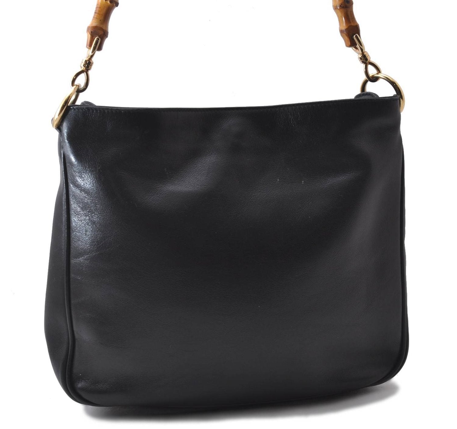 Authentic GUCCI Bamboo Shoulder Hand Bag Leather Black Junk 1984D