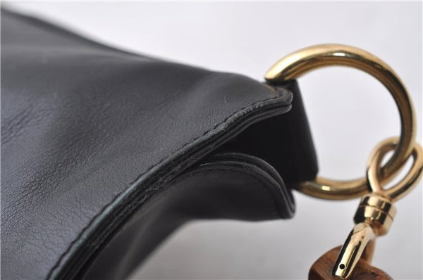 Authentic GUCCI Bamboo Shoulder Hand Bag Leather Black Junk 1984D