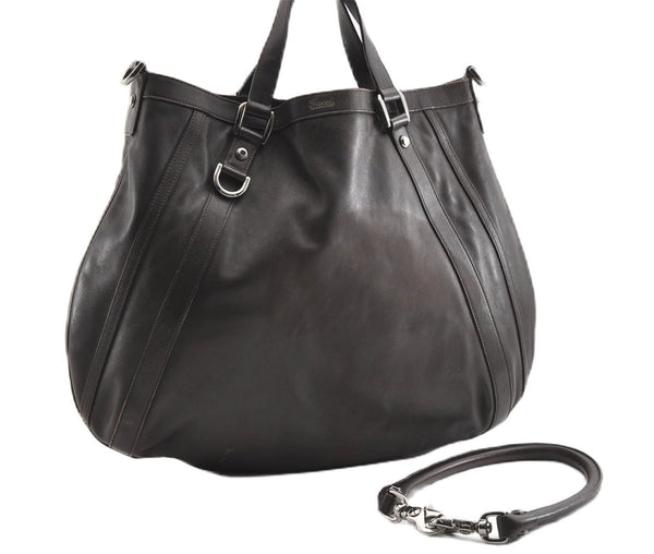 Authentic GUCCI Vintage Abbey 2Way Shoulder Tote Bag Leather 268641 Brown 1986G