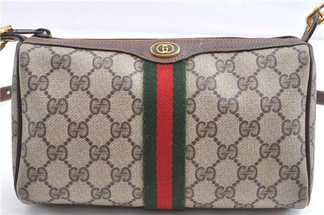 Authentic GUCCI Web Sherry Line Shoulder Cross Bag GG PVC Leather Brown 1991G