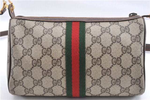 Authentic GUCCI Web Sherry Line Shoulder Cross Bag GG PVC Leather Brown 1991G