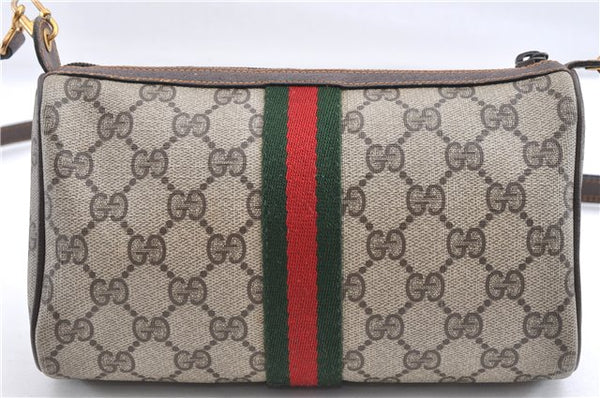 Authentic GUCCI Web Sherry Line Shoulder Cross Bag GG PVC Leather Brown 1991G