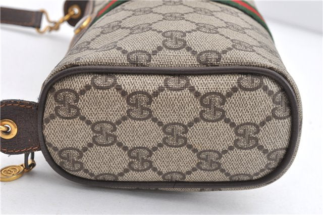 Authentic GUCCI Web Sherry Line Shoulder Cross Bag GG PVC Leather Brown 1991G