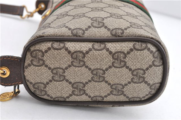 Authentic GUCCI Web Sherry Line Shoulder Cross Bag GG PVC Leather Brown 1991G