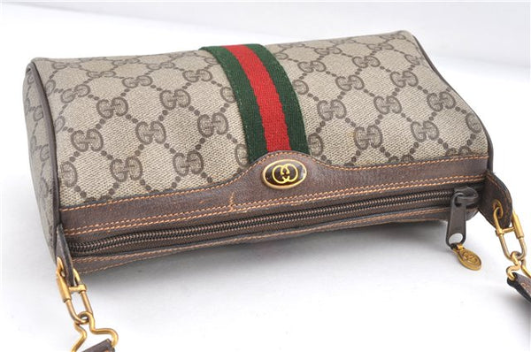 Authentic GUCCI Web Sherry Line Shoulder Cross Bag GG PVC Leather Brown 1991G