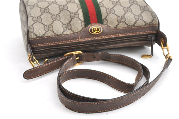 Authentic GUCCI Web Sherry Line Shoulder Cross Bag GG PVC Leather Brown 1991G