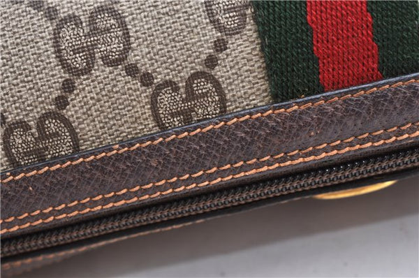 Authentic GUCCI Web Sherry Line Shoulder Cross Bag GG PVC Leather Brown 1991G