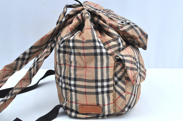 Authentic BURBERRY BLUE LABEL Check Backpack Purse Nylon Leather Beige 1992H