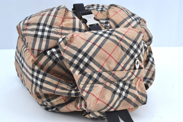 Authentic BURBERRY BLUE LABEL Check Backpack Purse Nylon Leather Beige 1992H