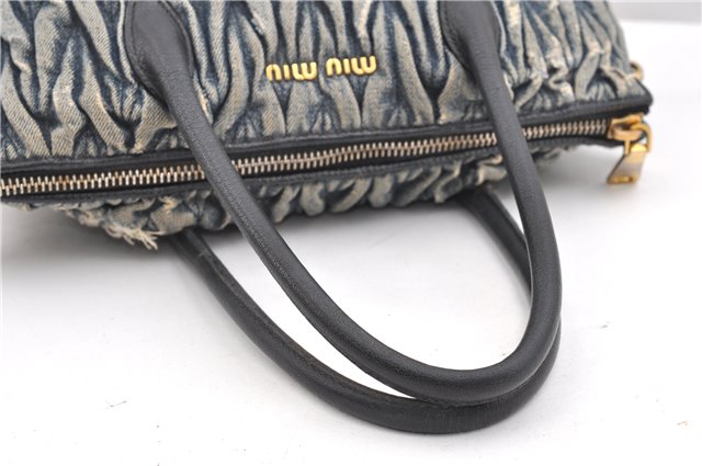 Authentic MIU MIU Matelasse Denim Leather 2Way Shoulder Hand Bag Blue 1995G