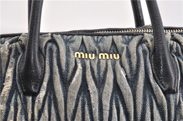 Authentic MIU MIU Matelasse Denim Leather 2Way Shoulder Hand Bag Blue 1995G