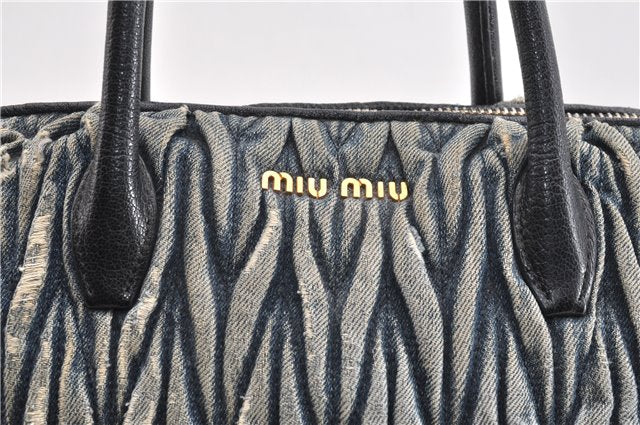 Authentic MIU MIU Matelasse Denim Leather 2Way Shoulder Hand Bag Blue 1995G