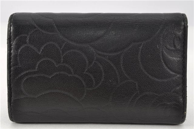 Authentic CHANEL Camellia Vintage Calf Skin CC Logo Key Case Black 1997G