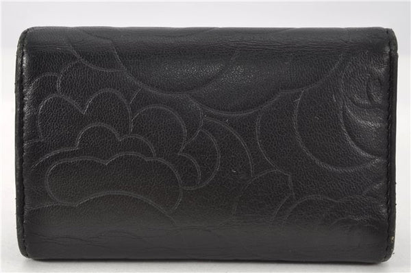 Authentic CHANEL Camellia Vintage Calf Skin CC Logo Key Case Black 1997G