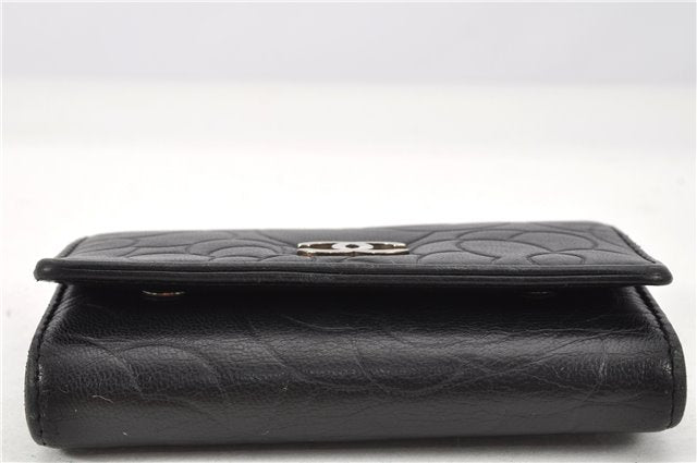 Authentic CHANEL Camellia Vintage Calf Skin CC Logo Key Case Black 1997G