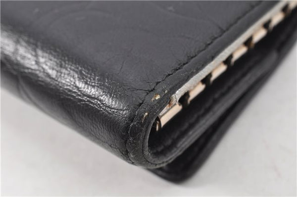 Authentic CHANEL Camellia Vintage Calf Skin CC Logo Key Case Black 1997G