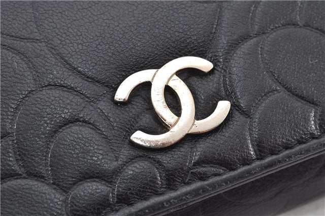 Authentic CHANEL Camellia Vintage Calf Skin CC Logo Key Case Black 1997G