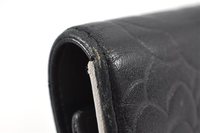 Authentic CHANEL Camellia Vintage Calf Skin CC Logo Key Case Black 1997G