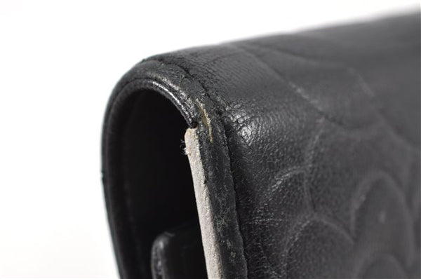 Authentic CHANEL Camellia Vintage Calf Skin CC Logo Key Case Black 1997G