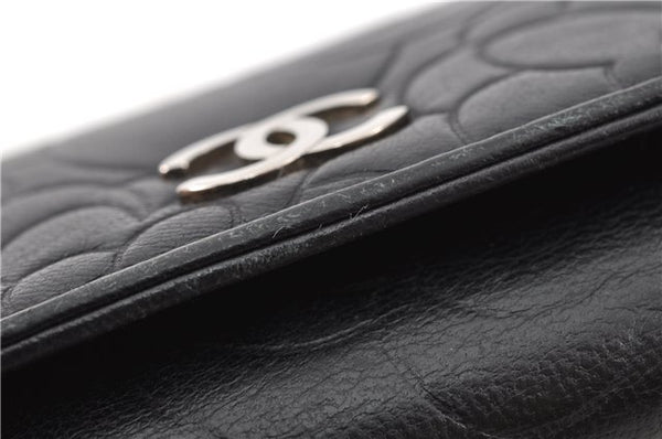 Authentic CHANEL Camellia Vintage Calf Skin CC Logo Key Case Black 1997G