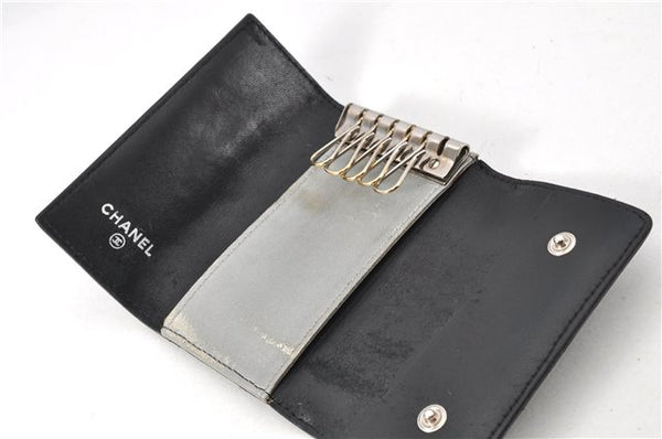 Authentic CHANEL Camellia Vintage Calf Skin CC Logo Key Case Black 1997G