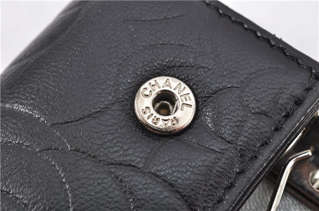Authentic CHANEL Camellia Vintage Calf Skin CC Logo Key Case Black 1997G