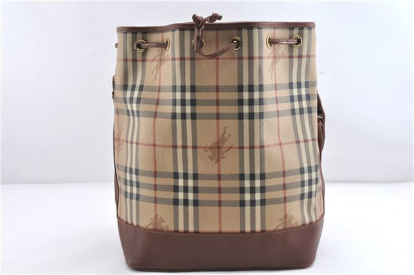 Authentic BURBERRY Nova Check PVC Leather Shoulder Drawstring Bag Beige 1998G