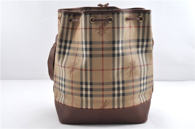 Authentic BURBERRY Nova Check PVC Leather Shoulder Drawstring Bag Beige 1998G