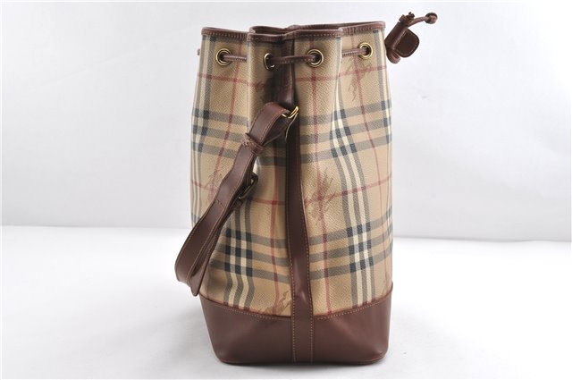 Authentic BURBERRY Nova Check PVC Leather Shoulder Drawstring Bag Beige 1998G