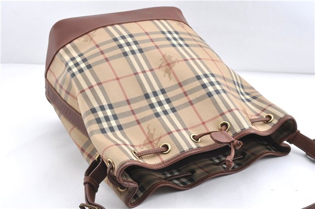 Authentic BURBERRY Nova Check PVC Leather Shoulder Drawstring Bag Beige 1998G