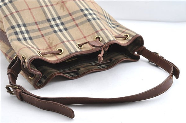 Authentic BURBERRY Nova Check PVC Leather Shoulder Drawstring Bag Beige 1998G
