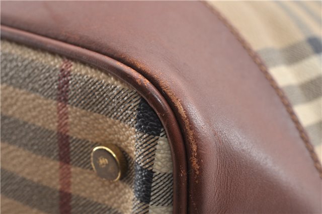 Authentic BURBERRY Nova Check PVC Leather Shoulder Drawstring Bag Beige 1998G