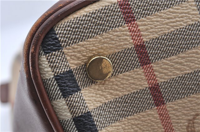 Authentic BURBERRY Nova Check PVC Leather Shoulder Drawstring Bag Beige 1998G