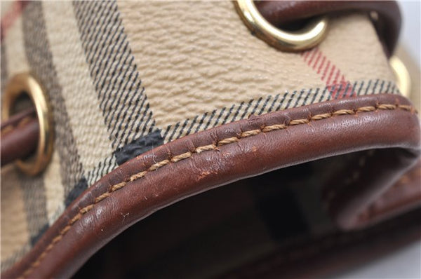 Authentic BURBERRY Nova Check PVC Leather Shoulder Drawstring Bag Beige 1998G