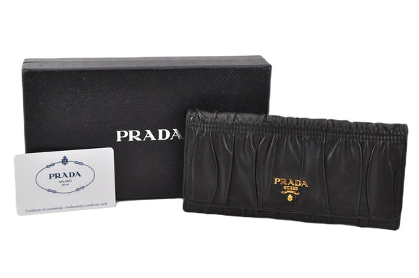 Authentic PRADA Nappa Gaufre Leather Long Wallet Purse Black Box 2000G