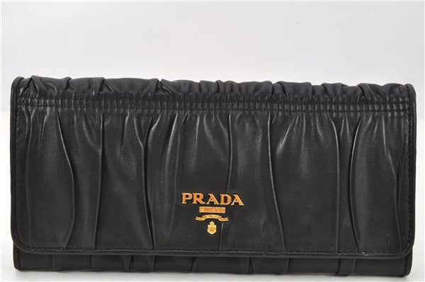 Authentic PRADA Nappa Gaufre Leather Long Wallet Purse Black Box 2000G