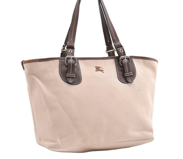 Authentic Burberry Blue Label Nova check Pink Nylon Canvas Leather Handbag  Small