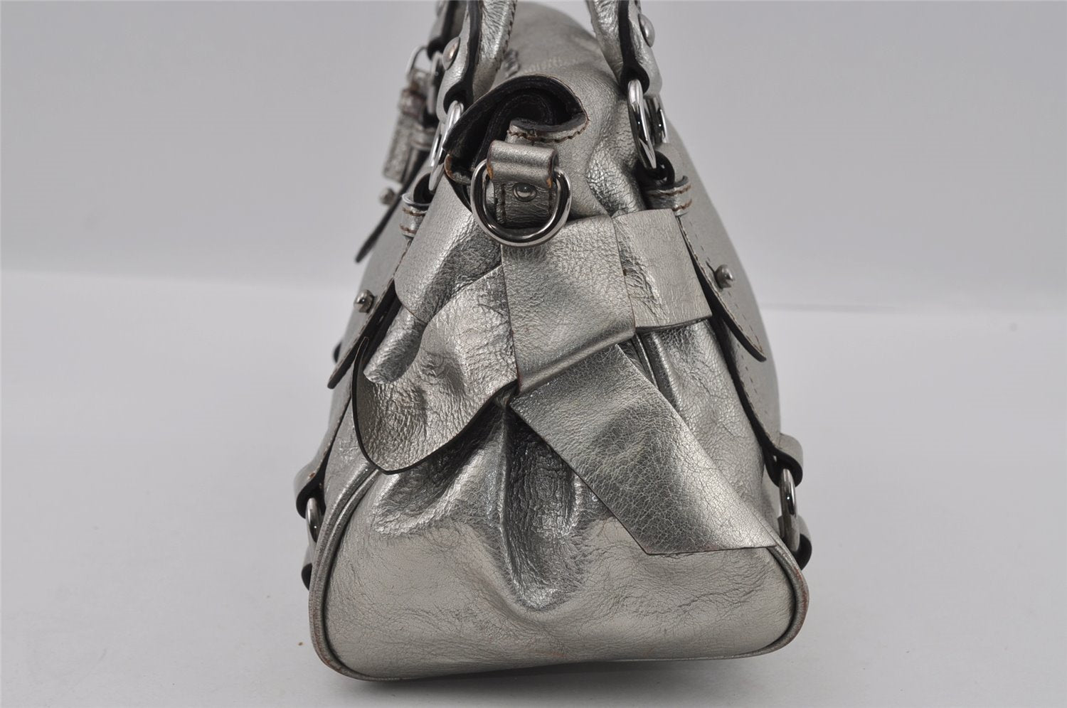 Authentic MIU MIU Leather 2Way Shoulder Cross Body Hand Bag Purse Silver 2010I