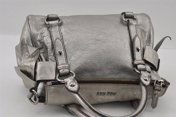 Authentic MIU MIU Leather 2Way Shoulder Cross Body Hand Bag Purse Silver 2010I