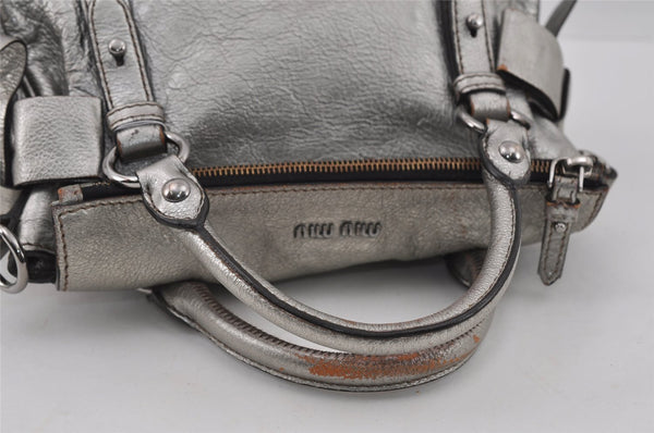 Authentic MIU MIU Leather 2Way Shoulder Cross Body Hand Bag Purse Silver 2010I