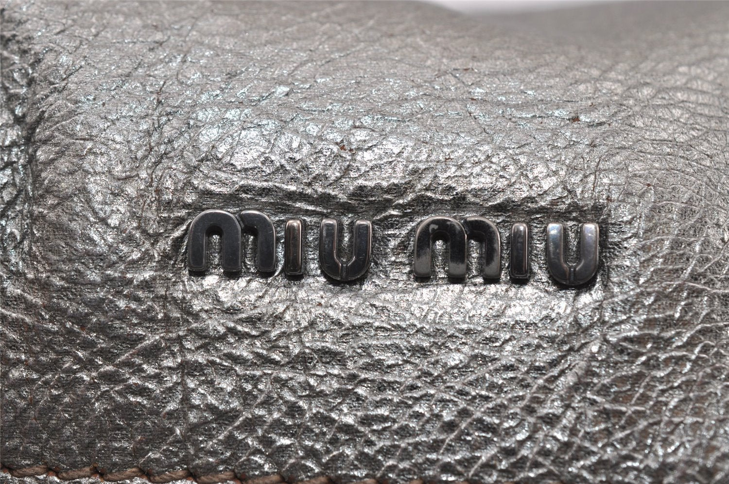 Authentic MIU MIU Leather 2Way Shoulder Cross Body Hand Bag Purse Silver 2010I