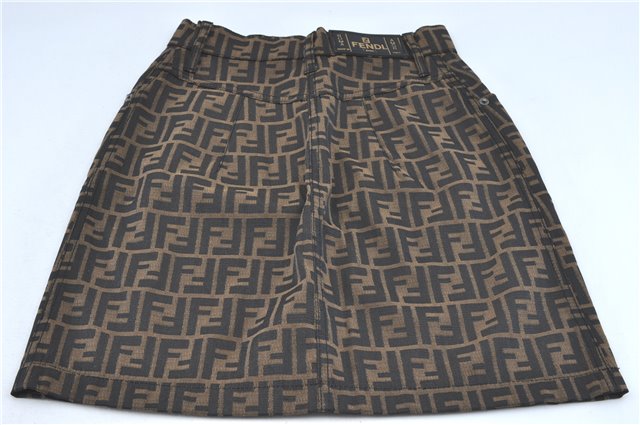 Authentic FENDI Zucca Skirt Canvas Brown Black 2011C