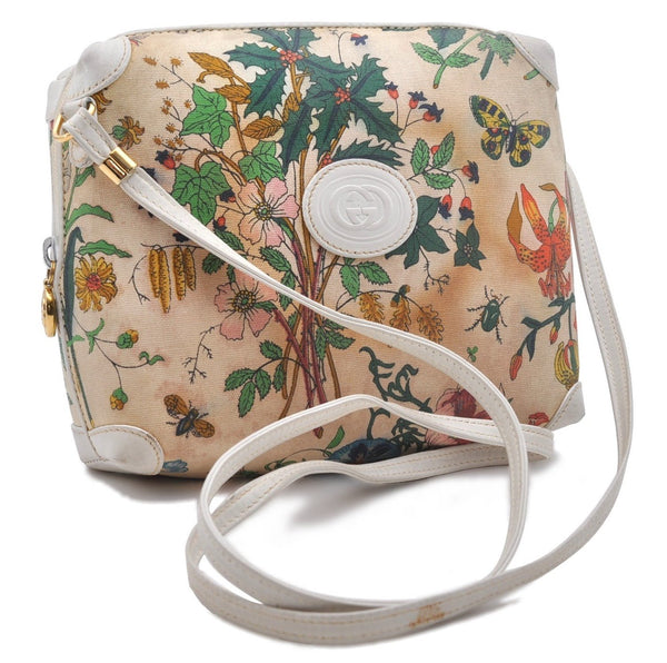 Authentic GUCCI Flora Shoulder Cross Body Bag Purse Canvas Leather White 2013D