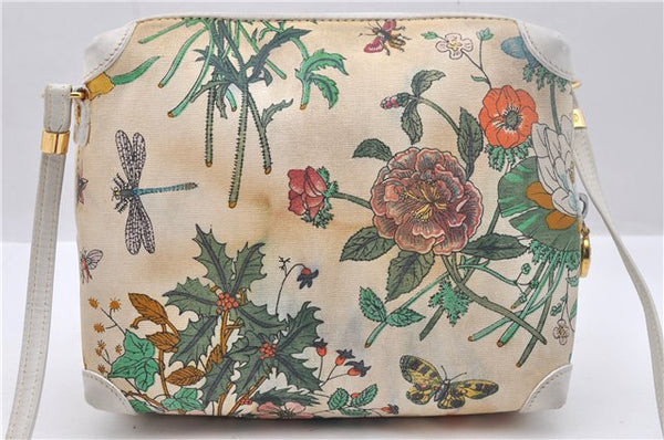 Authentic GUCCI Flora Shoulder Cross Body Bag Purse Canvas Leather White 2013D