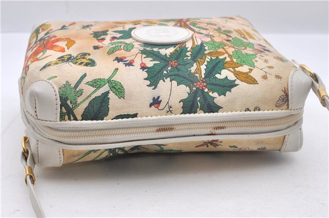 Authentic GUCCI Flora Shoulder Cross Body Bag Purse Canvas Leather White 2013D