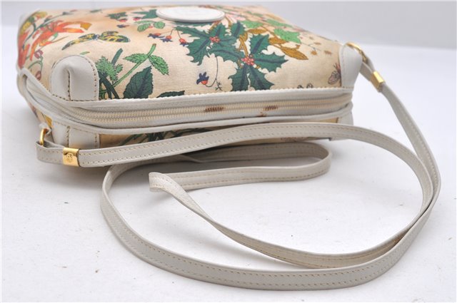 Authentic GUCCI Flora Shoulder Cross Body Bag Purse Canvas Leather White 2013D