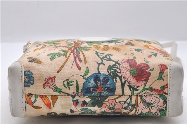 Authentic GUCCI Flora Shoulder Cross Body Bag Purse Canvas Leather White 2013D