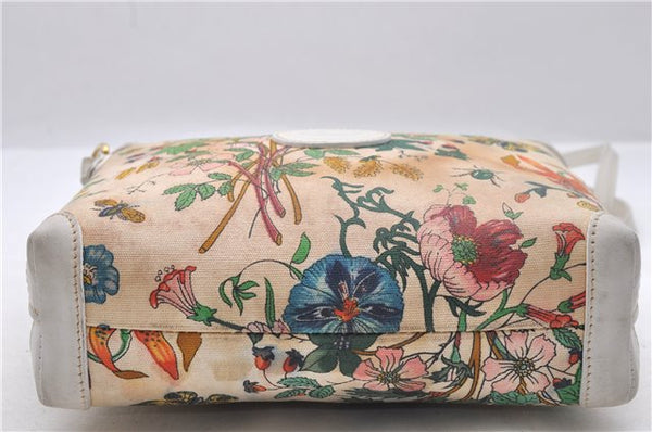 Authentic GUCCI Flora Shoulder Cross Body Bag Purse Canvas Leather White 2013D